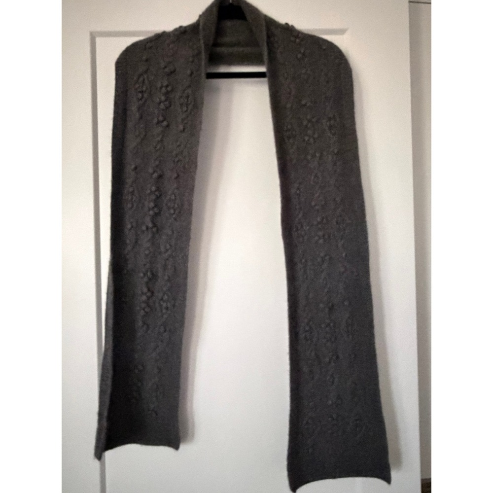 Pure Cashmere Scarf Charcoal Gray Cable Knit Popcorn Bobble Winter Wrap
